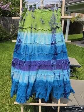Tiered Maxi Skirt Ombre Cotton w/silver Threads
